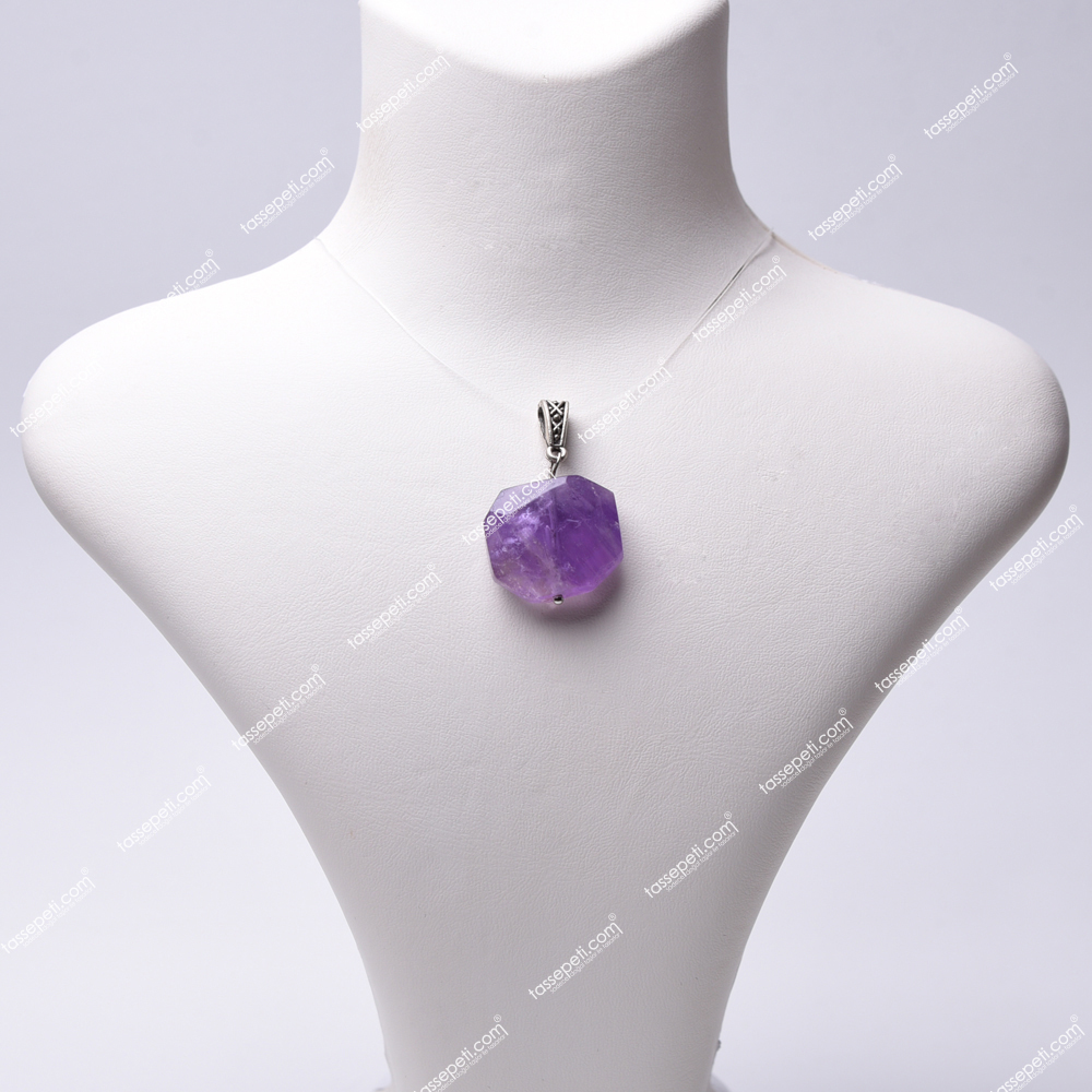 Ametist Doğal Taş Kadın Kolye Ucu Sekizgen