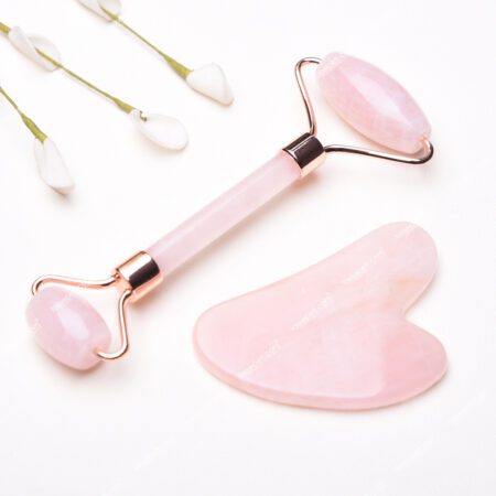 Pembe Kuvars Jade Roller ve Gua Sha Masaj Taşı Premium Set