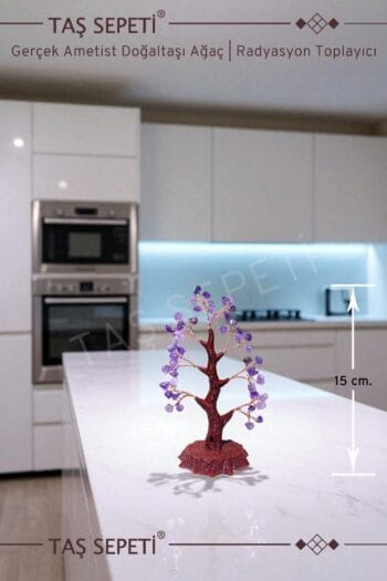 Gerçek Ametist Doğal Taşı Ağaç Radyasyon Toplayıcı Feng Shui Huzur Ağacı 15 Cm