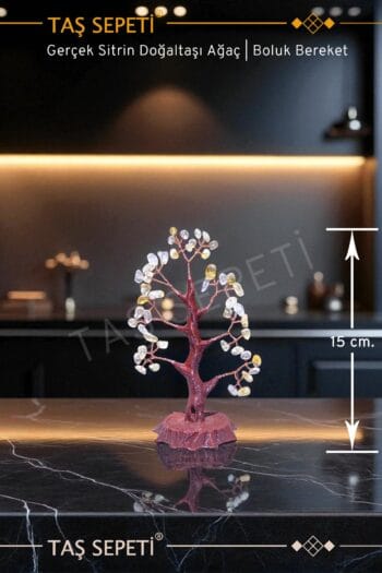 Gerçek Sitrin Doğal Taşı Ağaç Ham Kristalli Para Mıknatısı Feng Shui Ağacı 15 Cm