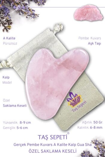 Pembe Kuvars Gua Sha Kalp Şekli Masaj Taşı
