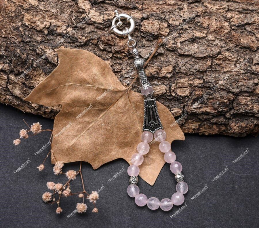 Pembe Kuvars Doğaltaşı Tesbih Model Anahtarlık