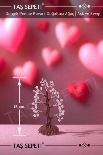 Gerçek Pembe Kuvars Doğal Taşı Ağaç Aşk ve Sevgi Çekici Mutluluk Ağacı 15 Cm