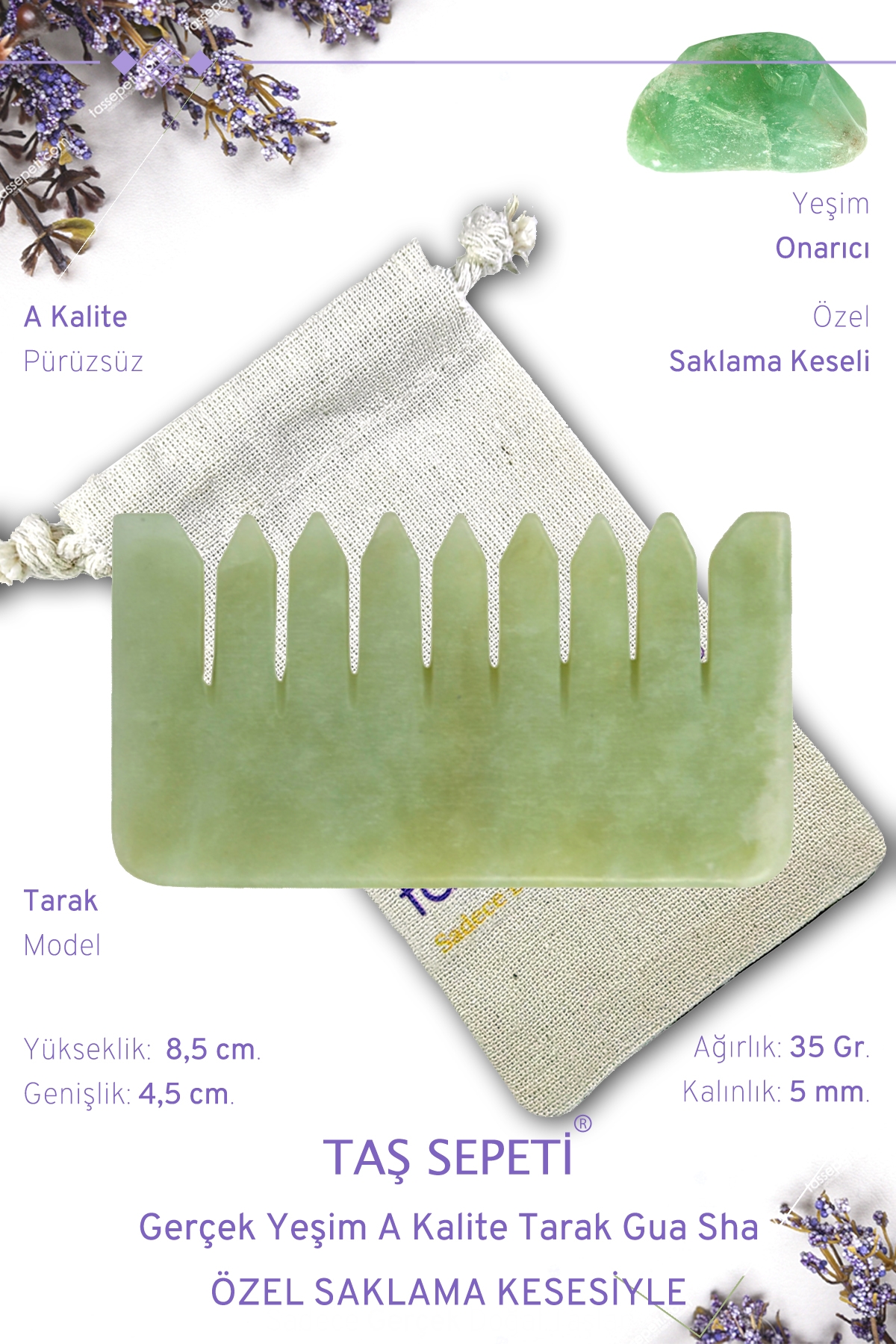 Yeşim Taşı Tarak Gua Sha Premium Masaj Taşı