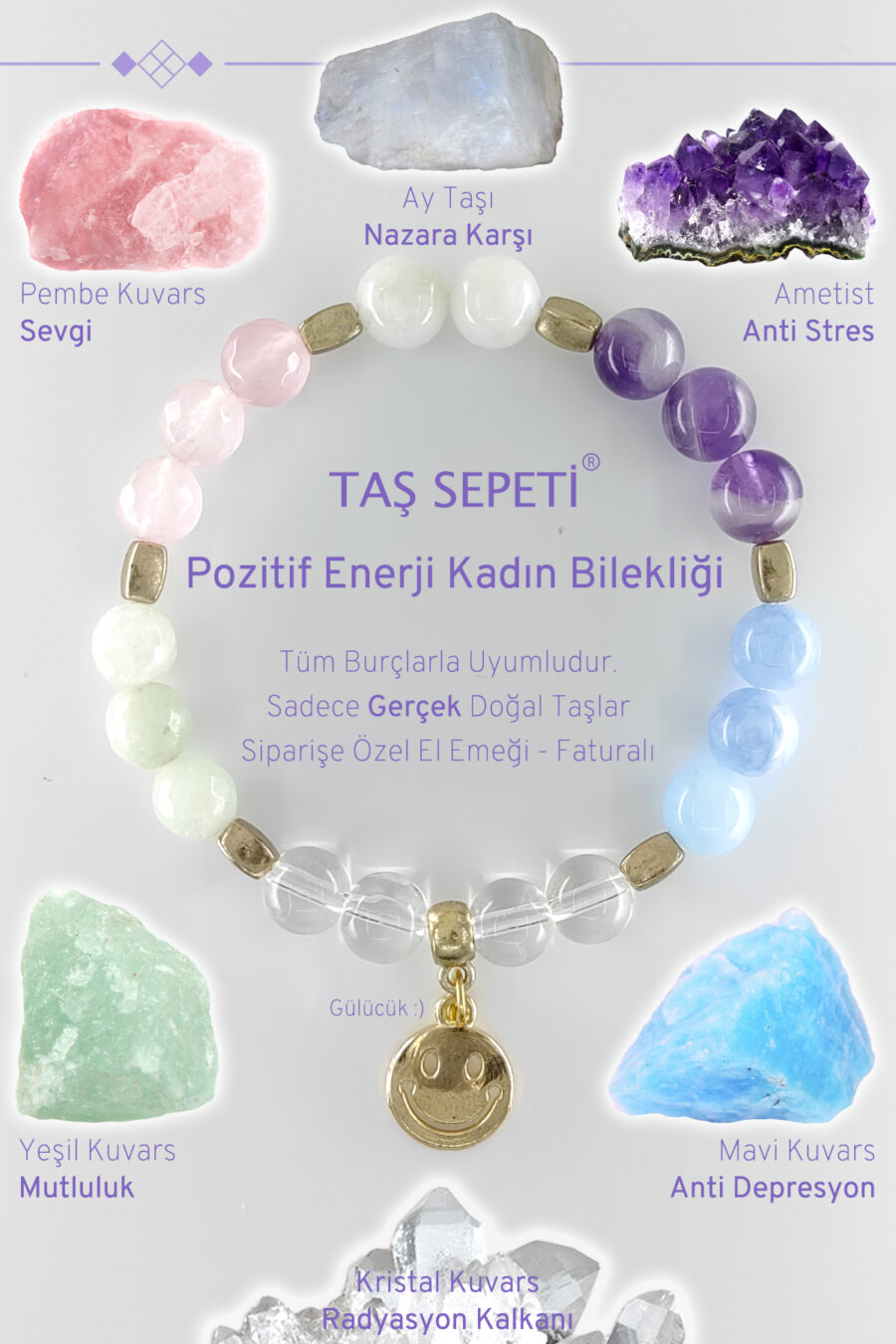 Pozitif Enerji Doğal Taş Kadın Bilekliği Özel Tasarım