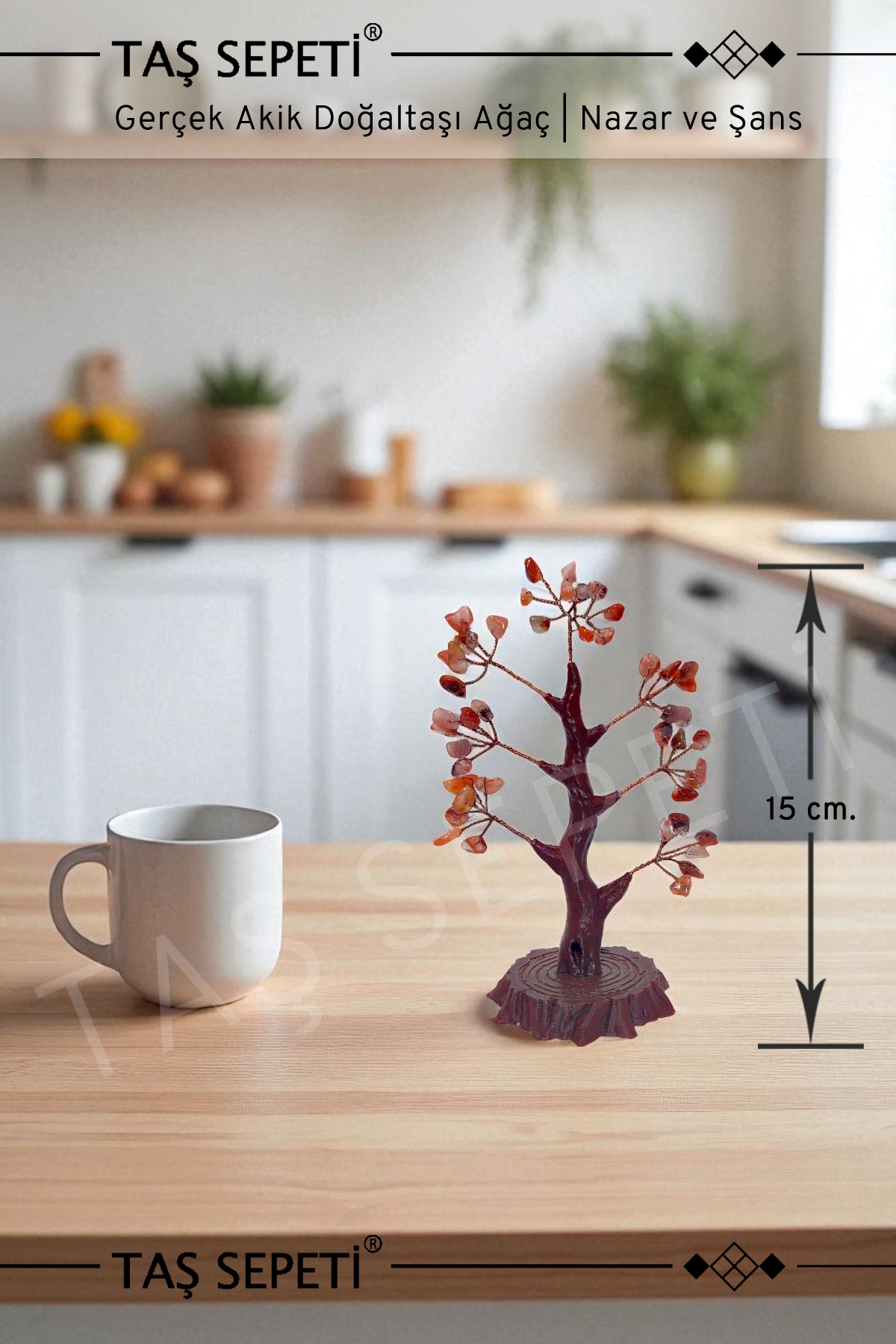 Gerçek Akik Doğal Taşı Ağaç Nazara Karşı Kalkan Şans Ağacı 15 Cm