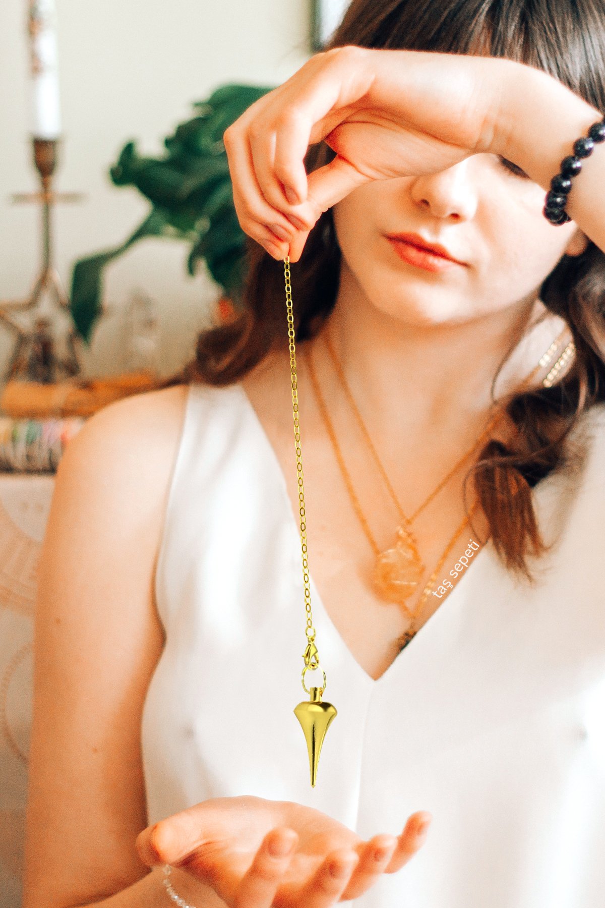 Sivri Uçlu Pirinç Sarkaç Enerji Çalışmalarına Özel İnce Ayar Radyestezi Pandül