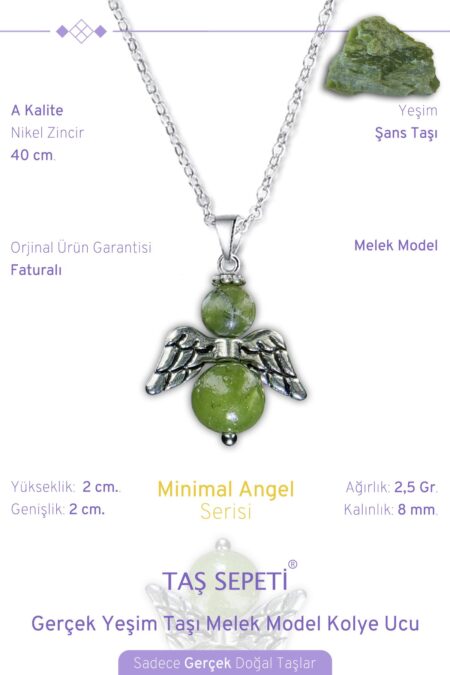 Gerçek Yeşim Doğal Taşı Minimal Melek Model A Kalite Zincirli Kolye Ucu