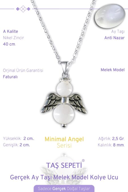 Gerçek Aytaşı Doğal Taşı Minimal Melek Model A Kalite Zincirli Kolye Ucu
