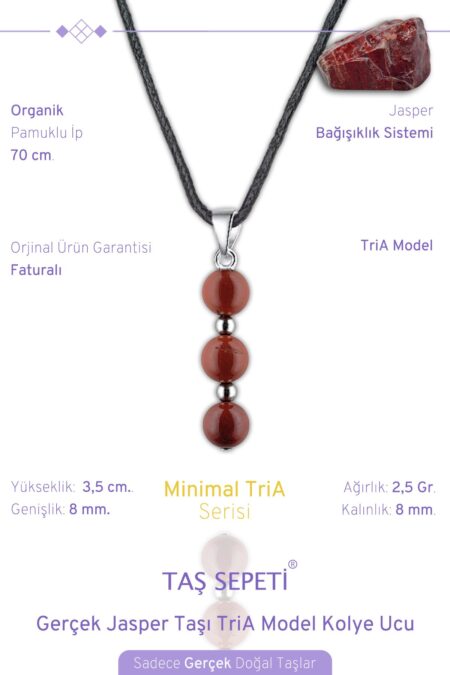 Gerçek Jasper Doğal Taşı Minimal TriA Model Pamuklu İpli Erkek Kolye