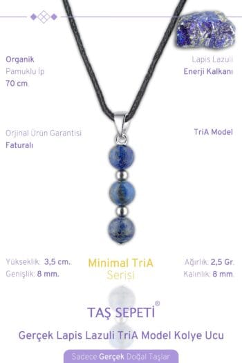 Gerçek Lapis Lazuli Doğal Taşı Minimal TriA Model Pamuklu İpli Erkek Kolye