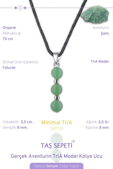 Gerçek Aventurin Doğal Taşı Minimal TriA Model Pamuklu İpli Erkek Kolye