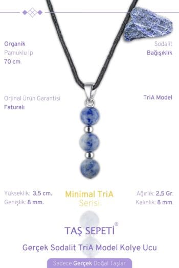 Gerçek Sodalit Doğal Taşı Minimal TriA Model Pamuklu İpli Erkek Kolye