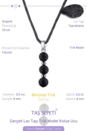 Gerçek Lav Doğal Taşı Minimal TriA Model Pamuklu İpli Erkek Kolye