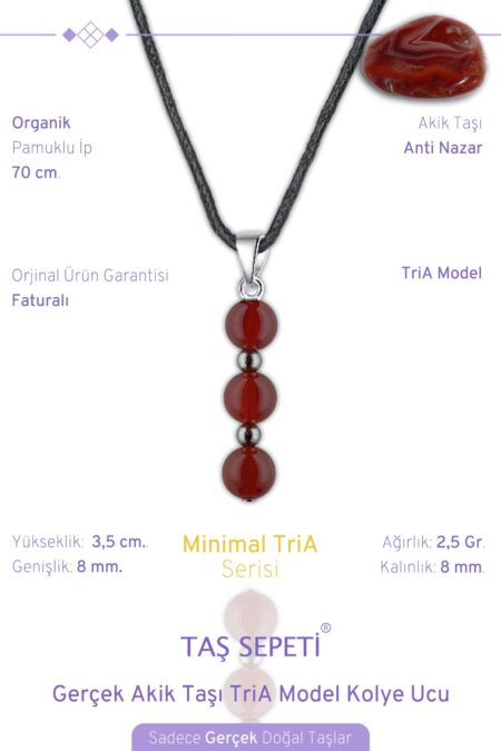 Gerçek Akik Doğal Taşı Minimal TriA Model Pamuklu İpli Erkek Kolye
