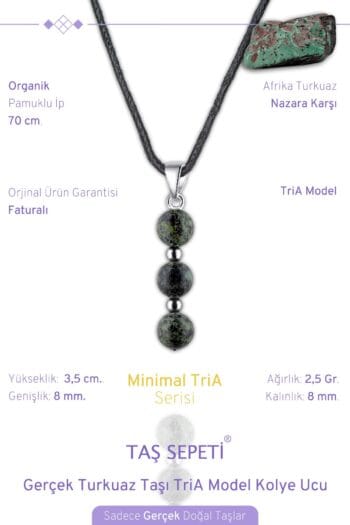 Gerçek Turkuaz Doğal Taşı Minimal TriA Model Pamuklu İpli Erkek Kolye