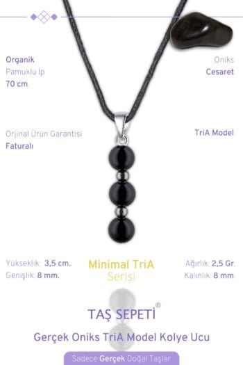 Gerçek Oniks Doğal Taşı Minimal TriA Model Pamuklu İpli Erkek Kolye