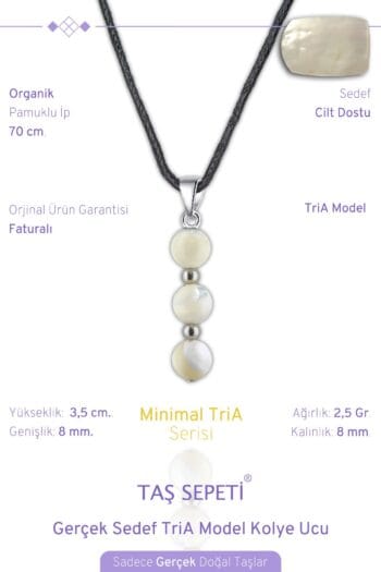 Gerçek Sedef Doğal Taşı Minimal TriA Model Pamuklu İpli Erkek Kolye