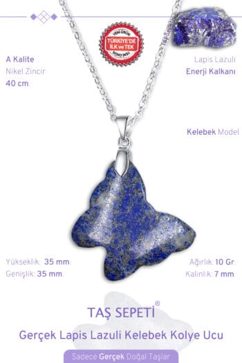 Lapis Lazuli Doğal Taşı Kelebek Model Zincirli Kolye Ucu