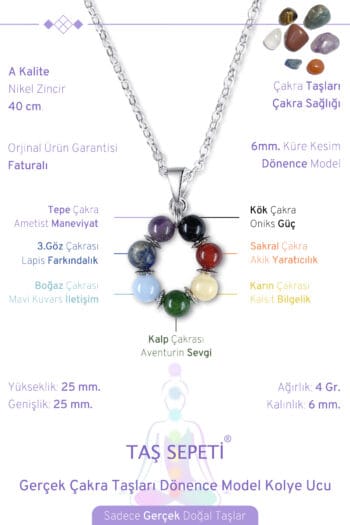 Gerçek Çakra Doğal Taşları Dönence Model Zincirli Kolye Ucu