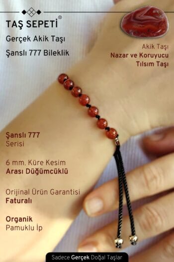 777 Şanslı Serisi Gerçek Akik Doğal Taşı Unisex Şans Bilekliği