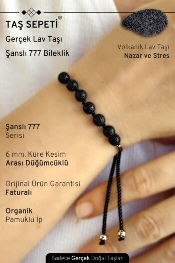 777 Şanslı Serisi Gerçek Lav Doğal Taşı Unisex Şans Bilekliği