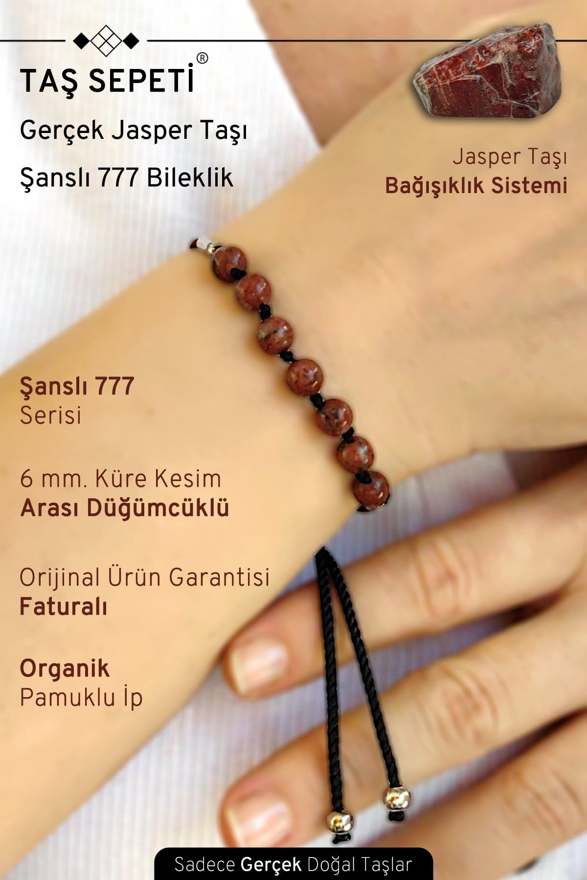 777 Şanslı Serisi Gerçek Jasper Doğal Taşı Unisex Şans Bilekliği