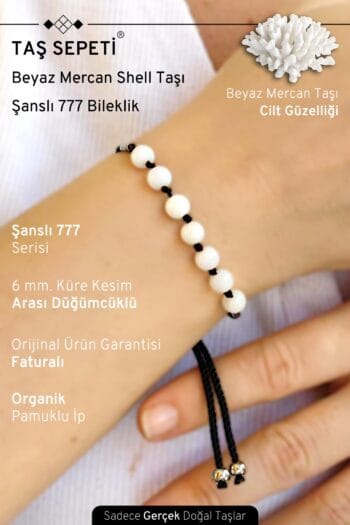 777 Şanslı Serisi Beyaz Mercan Doğal Taşı Unisex Şans Bilekliği
