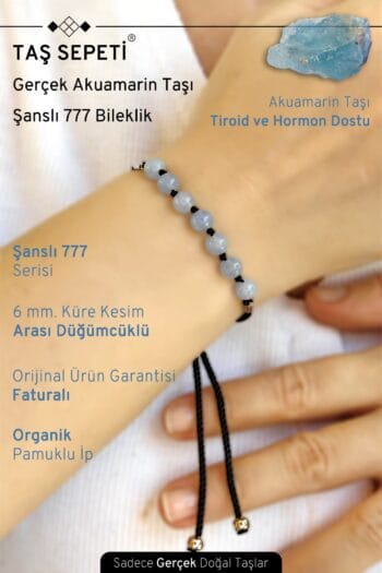 777 Şanslı Serisi Gerçek Akuamarin Doğal Taşı Unisex Şans Bilekliği