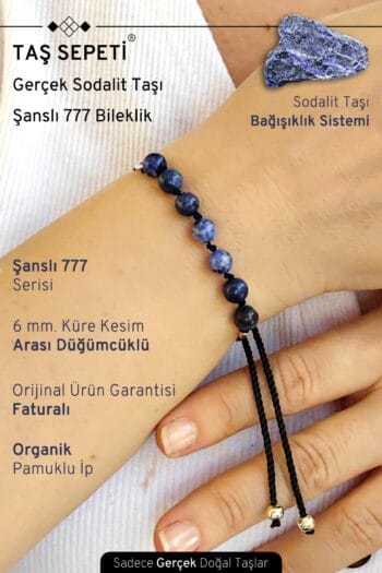 777 Şanslı Serisi Gerçek Sodalit Doğal Taşı Unisex Şans Bilekliği