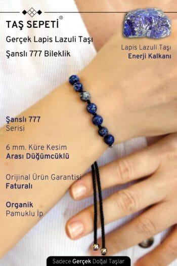 777 Şanslı Serisi Gerçek Lapis Lazuli Doğal Taşı Unisex Şans Bilekliği