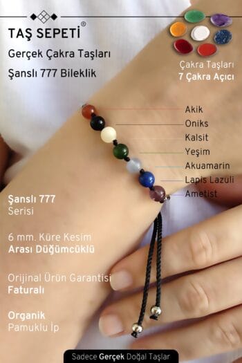 777 Şanslı Serisi Gerçek Çakra Doğal Taşları Unisex Şans Bilekliği