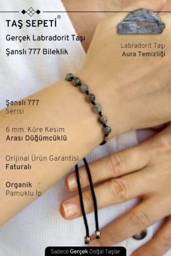 777 Şanslı Serisi Gerçek Labradorit Doğal Taşı Unisex Şans Bilekliği