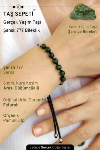 777 Şanslı Serisi Gerçek Yeşim Doğal Taşı Unisex Şans Bilekliği