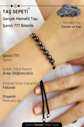 777 Şanslı Serisi Gerçek Hematit Doğal Taşı Unisex Şans Bilekliği