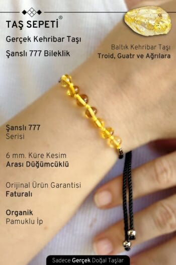 777 Şanslı Serisi Gerçek Kehribar Doğal Taşı Unisex Şans Bilekliği