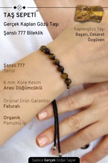 777 Şanslı Serisi Gerçek Kaplan Gözü Doğal Taşı Unisex Şans Bilekliği