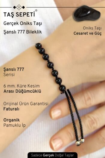 777 Şanslı Serisi Gerçek Oniks Doğal Taşı Unisex Şans Bilekliği