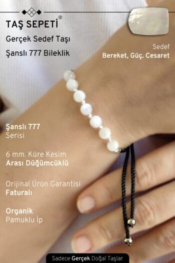 777 Şanslı Serisi Gerçek Sedef Doğal Taşı Unisex Şans Bilekliği