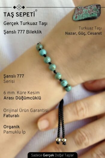 777 Şanslı Serisi Gerçek Turkuaz Doğal Taşı Unisex Şans Bilekliği