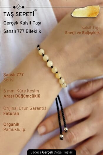 777 Şanslı Serisi Gerçek Kalsit Doğal Taşı Unisex Şans Bilekliği