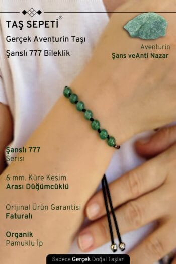 777 Şanslı Serisi Gerçek Aventurin Doğal Taşı Unisex Şans Bilekliği
