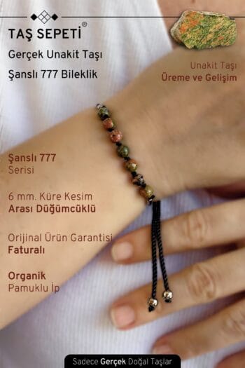 777 Şanslı Serisi Gerçek Unakit Doğal Taşı Unisex Şans Bilekliği