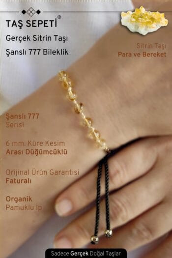 777 Şanslı Serisi Gerçek Sitrin Doğal Taşı Unisex Şans Bilekliği