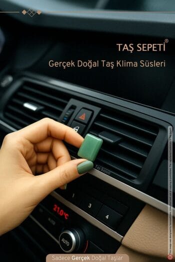 Araba Klima Süsü Gerçek Doğal Taş Aventurin Yeşil Dörtgen Torpido Aksesuar Süs Dekoratif Klipsli Süs
