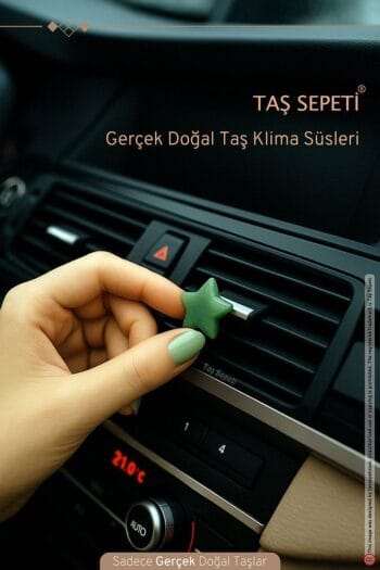 Araba Klima Süsü Gerçek Doğal Taş Aventurin Yeşil Yıldız Torpido Aksesuar Süs Dekoratif Klipsli Süs