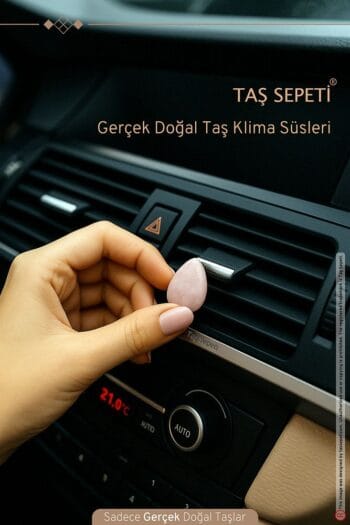 Araba Klima Süsü Gerçek Doğal Taş Pembe Kuvars Tombul Torpido Aksesuar İç Süs Dekoratif Klipsli Süs