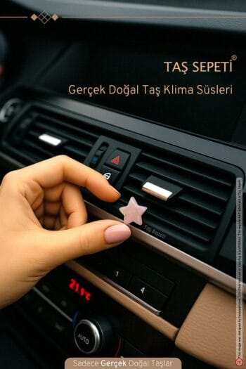 Araba Klima Süsü Gerçek Doğal Taş Pembe Kuvars Yıldız Torpido Aksesuar İç Süs Dekoratif Klipsli Süs