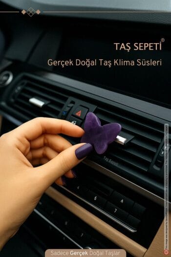 Araba Klima Süsü Gerçek Doğal Taş Ametist Kelebek Mor Torpido Aksesuar İç Süs Dekoratif Klipsli Süs