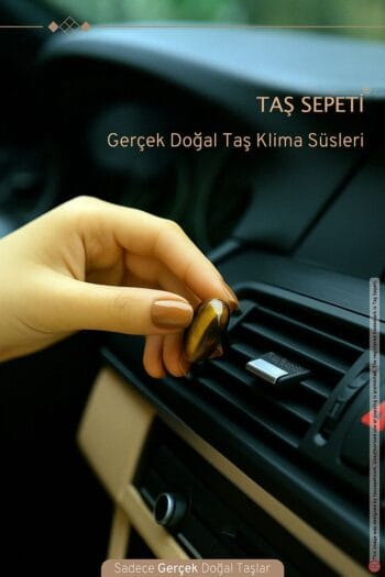 Araba Klima Süsü Gerçek Doğal Taş Kaplangözü Kahverengi Oval Torpido Süs Dekoratif Klipsli Süs